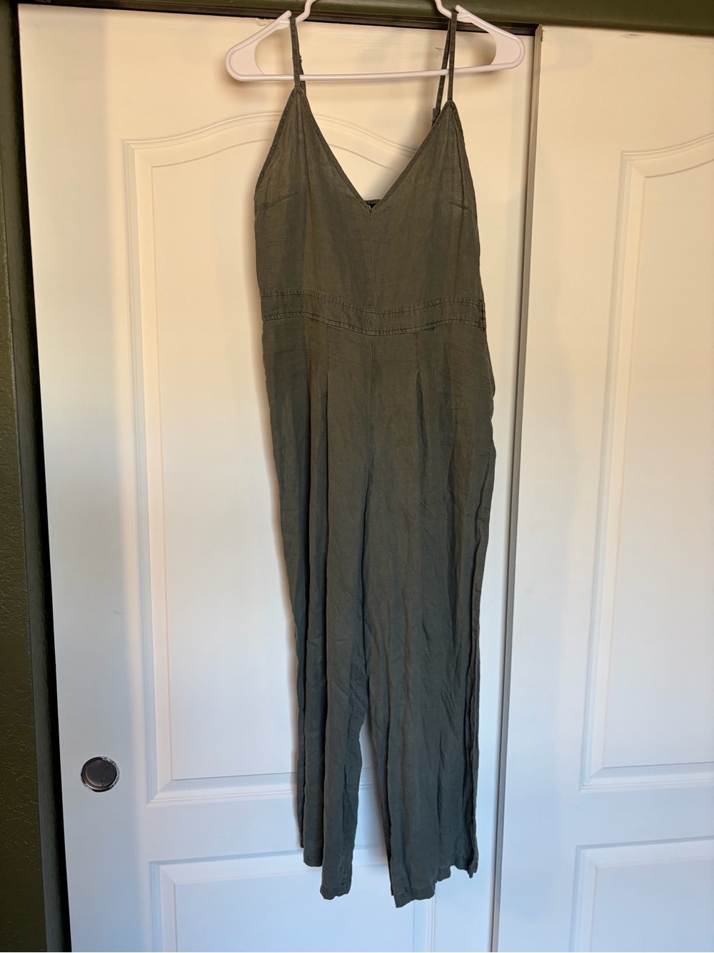Zara Olive V-Neck Spaghetti Strap Jumpsuit